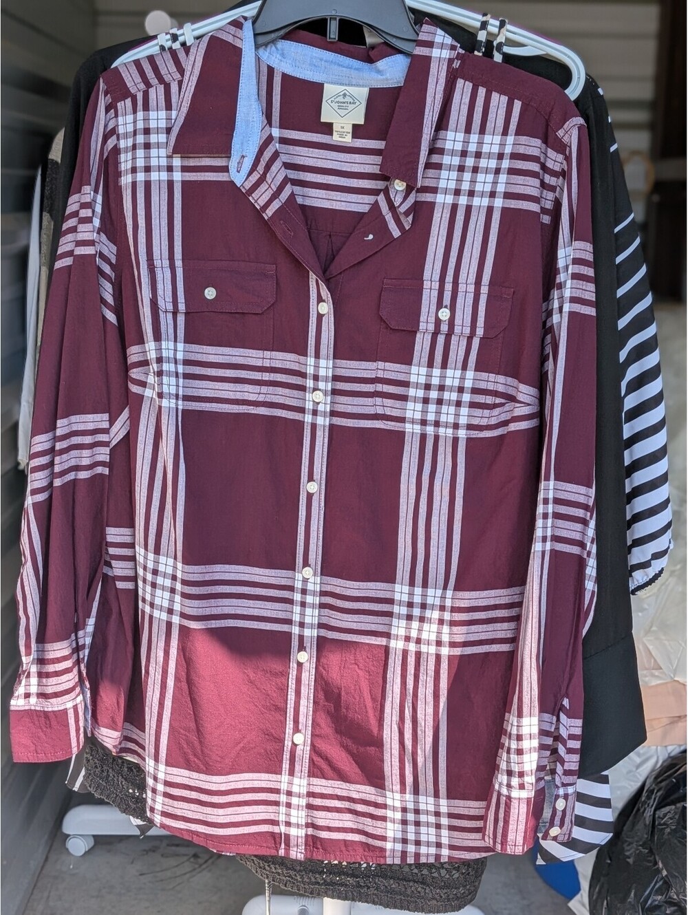St. John's Bay burgundy plaid button-front shirt